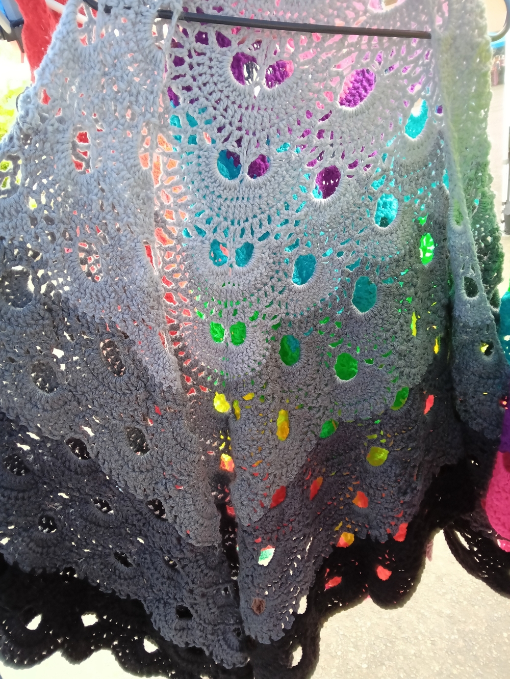 Gray Ombre To Black Crochet Shawl Wrap